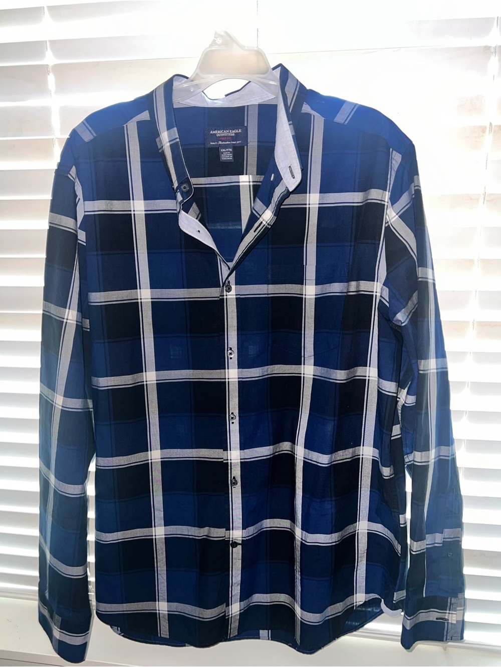 American Eagle Outfitters Blue and White Plaid Button-Down Shirt